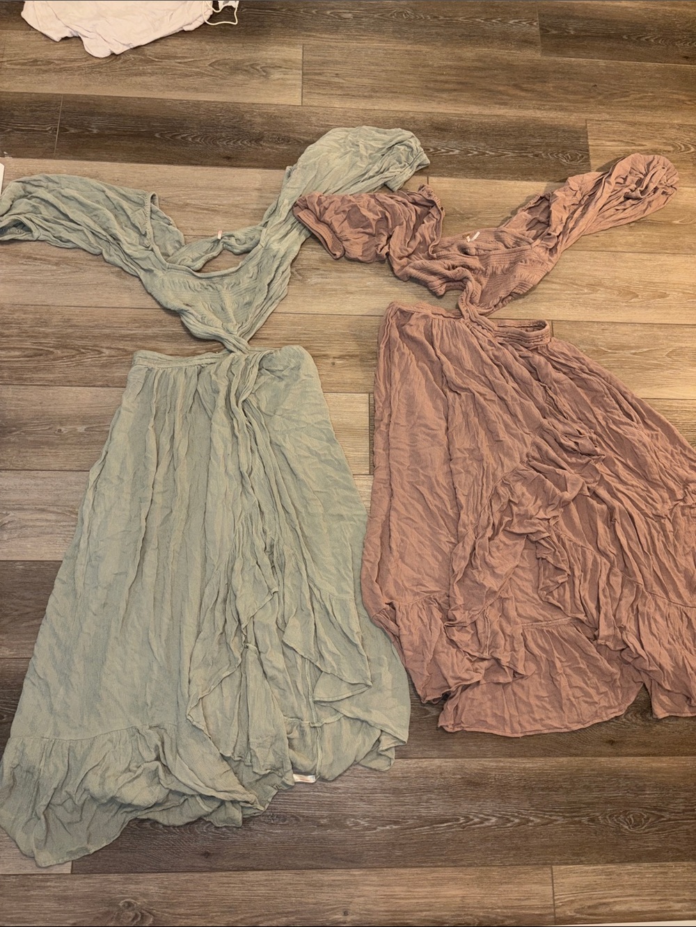 Free People Sage Green and Dusty Rose Crinkled Maxi Dresses